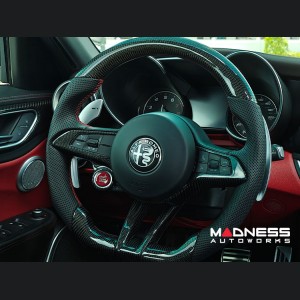 Alfa Romeo Stelvio Custom Steering Wheel - Carbon Fiber - Round Top/ Flat Bottom - QV Models - Perforated Leather 